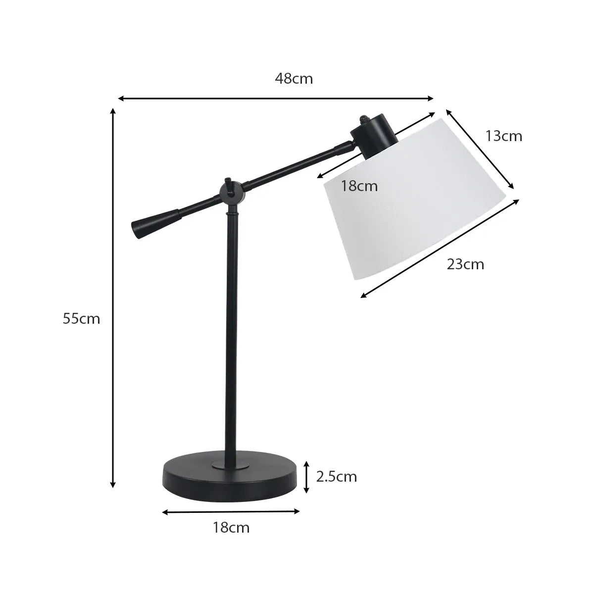 Sarantino Adjustable Black Metal Table Lamp with White Linen Fabric Shade Modern Bedside Desk Reading Light