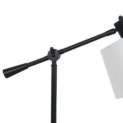 Sarantino Adjustable Black Metal Table Lamp with White Linen Fabric Shade Modern Bedside Desk Reading Light