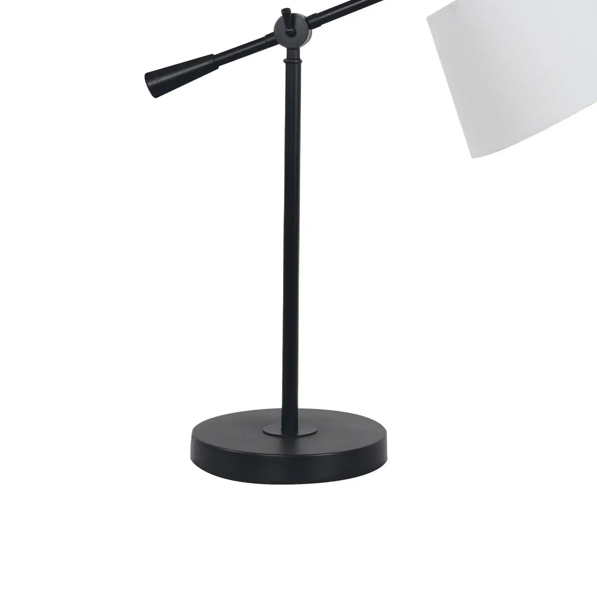 Sarantino Adjustable Black Metal Table Lamp with White Linen Fabric Shade Modern Bedside Desk Reading Light