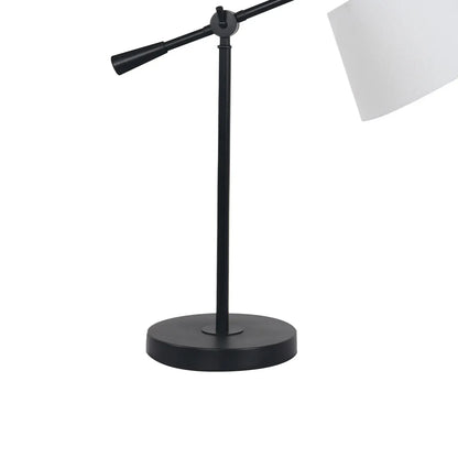 Sarantino Adjustable Black Metal Table Lamp with White Linen Fabric Shade Modern Bedside Desk Reading Light