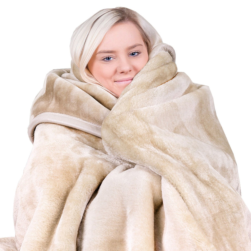 Laura Hill Mink Blanket Double Sided 600GSM Queen Size Beige Tristar Online