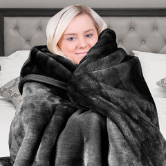 Laura Hill 600GSM Faux Mink Blanket Double-Sided Queen Size - Black Tristar Online