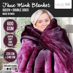 Laura Hill Mink Blanket Throw Purple Double Sided Queen Size Soft Plush Bed Faux Rug Tristar Online