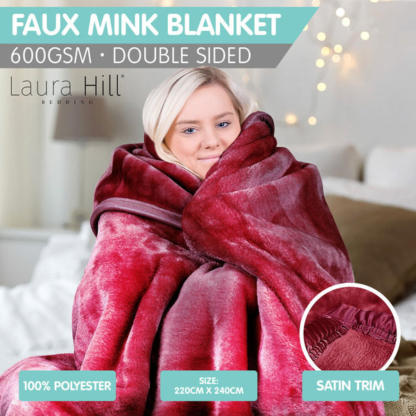 Laura Hill Mink Blanket Double Sided Queen Size Soft Plush Bed Faux Throw Rug 220 X 240cm Tristar Online