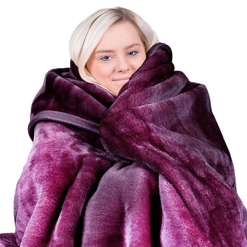 Laura Hill Double-sided Large 220 X 240cm Faux Mink Throw Rug Blanket 800-gsm Heavy - Purple Tristar Online
