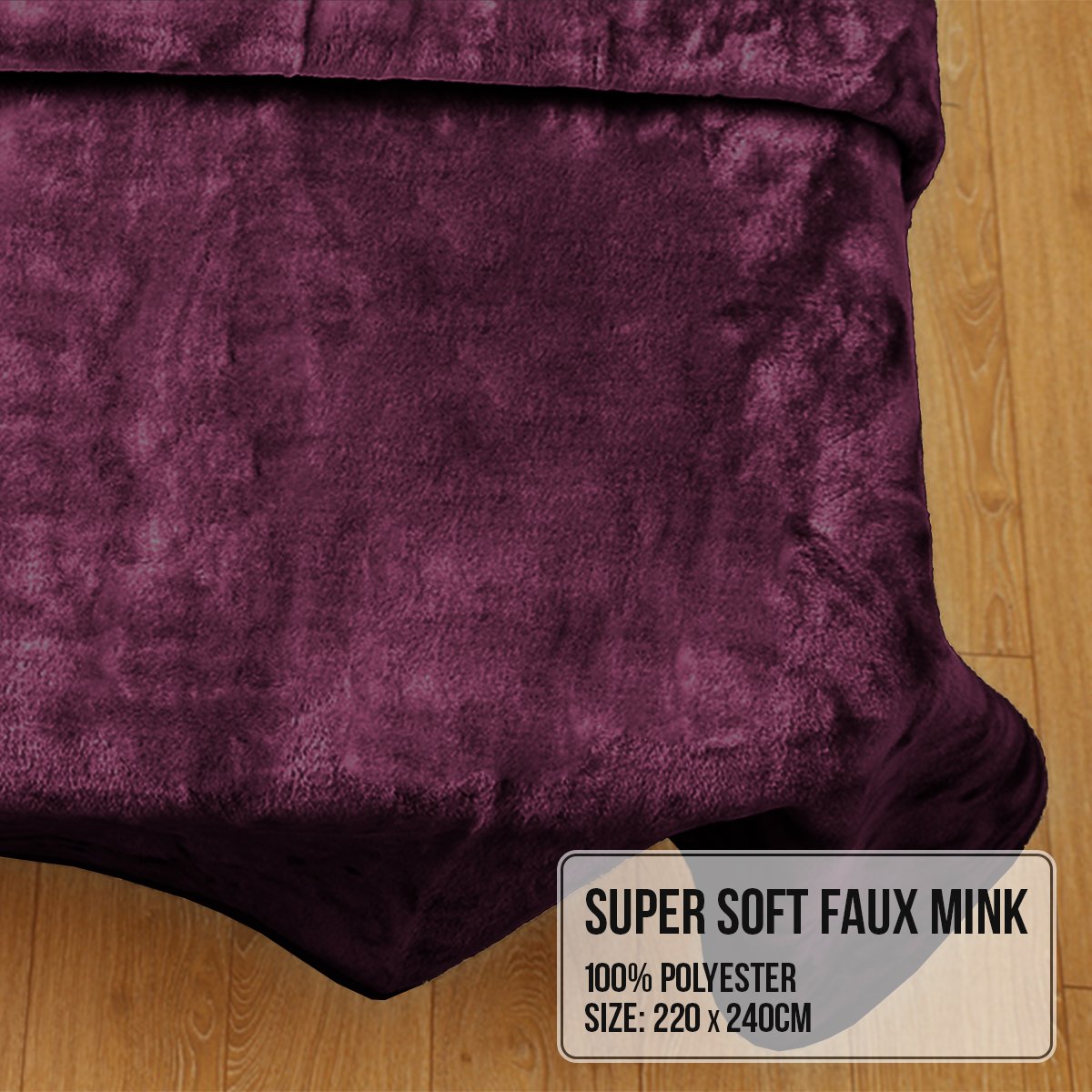 Laura Hill Double-sided Large 220 X 240cm Faux Mink Throw Rug Blanket 800-gsm Heavy - Purple Tristar Online