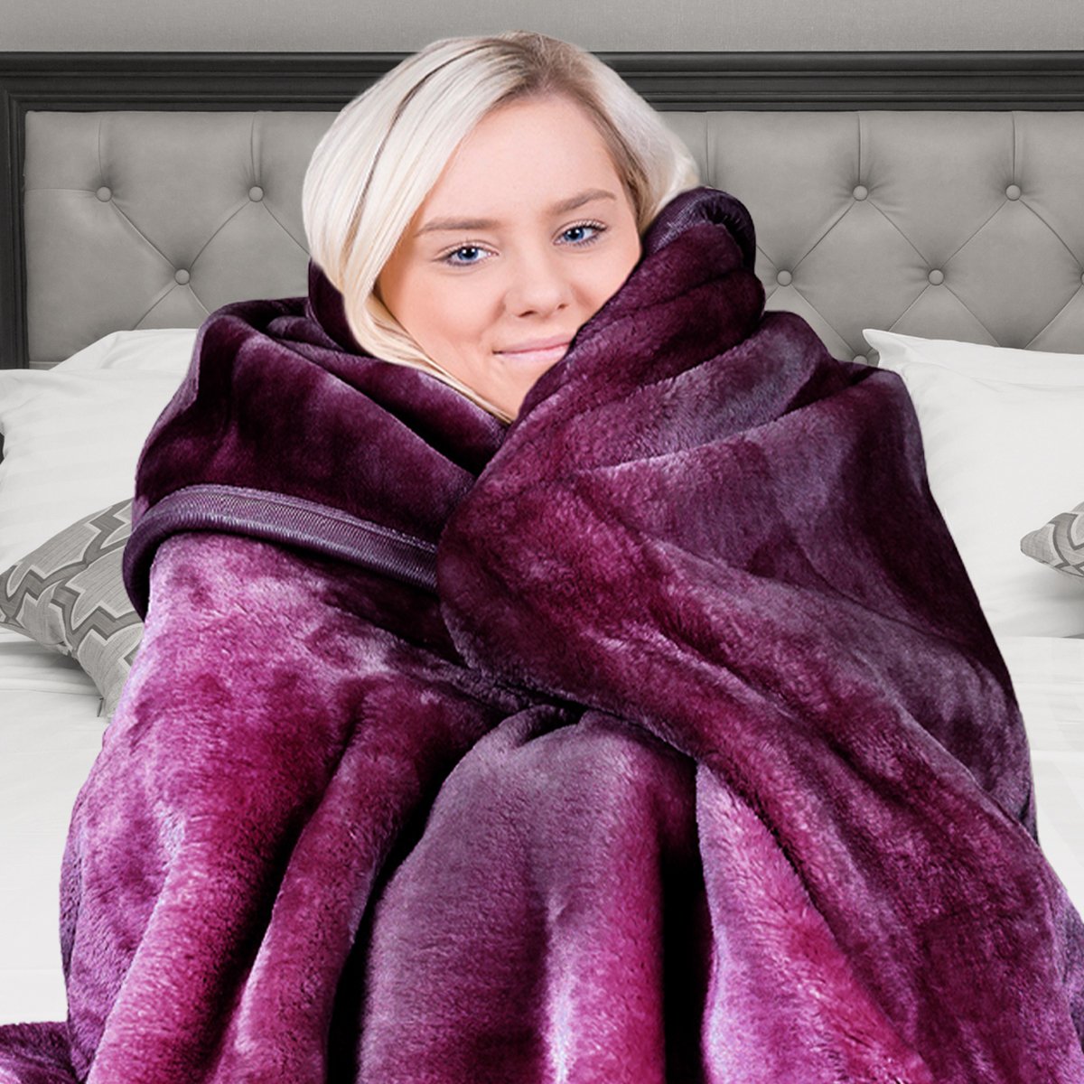 Laura Hill Double-sided Large 220 X 240cm Faux Mink Throw Rug Blanket 800-gsm Heavy - Purple Tristar Online