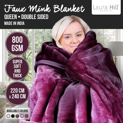 Laura Hill Double-sided Large 220 X 240cm Faux Mink Throw Rug Blanket 800-gsm Heavy - Purple Tristar Online