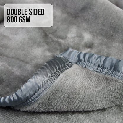 Laura Hill Double-sided Large 220 X 240cm Faux Mink Throw Rug Blanket 800-gsm Heavy - Silver Tristar Online