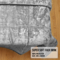 Laura Hill Double-sided Large 220 X 240cm Faux Mink Throw Rug Blanket 800-gsm Heavy - Silver Tristar Online