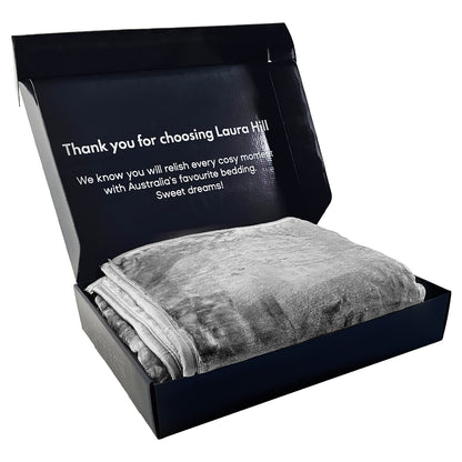 Laura Hill Double-sided Large 220 X 240cm Faux Mink Throw Rug Blanket 800-gsm Heavy - Silver Tristar Online