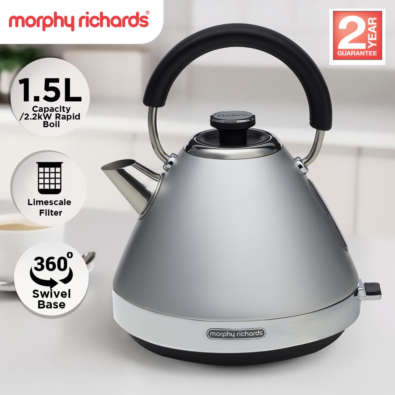 Morphy Richards 1.5L Venture Collection Pyramid Kettle in Steel Grey Tristar Online