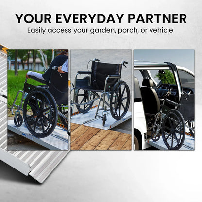 Kartrite 3ft Portable Foldable Aluminium Wheelchair Ramp - Heavy Duty 275kg Load Non-Slip Ramp for Steps Kerbs Vans