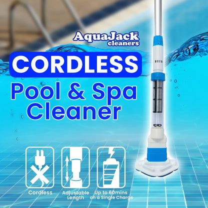 Aquajack Cordless Rechargeable Spa and Pool Vacuum Cleaner with Telescopic Pole & 2 Heads - 60 Min Runtime