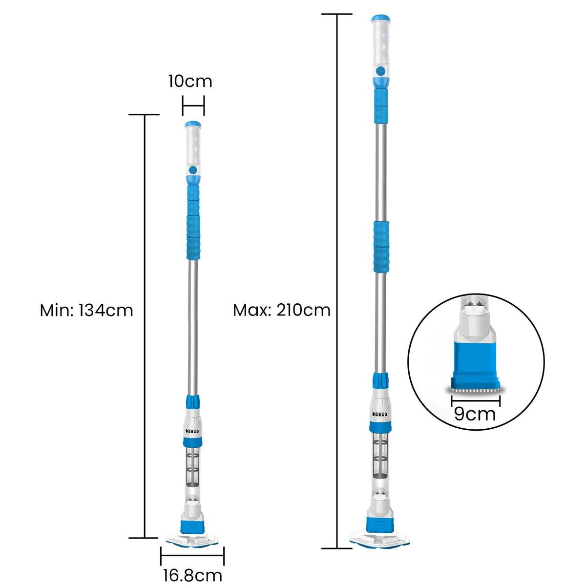 Aquajack Cordless Rechargeable Spa and Pool Vacuum Cleaner with Telescopic Pole & 2 Heads - 60 Min Runtime
