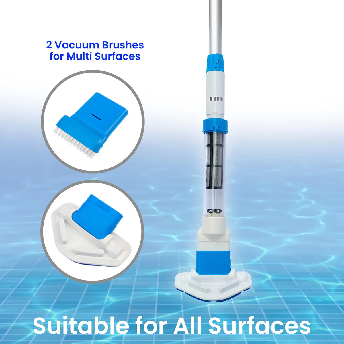 Aquajack Cordless Rechargeable Spa and Pool Vacuum Cleaner with Telescopic Pole & 2 Heads - 60 Min Runtime