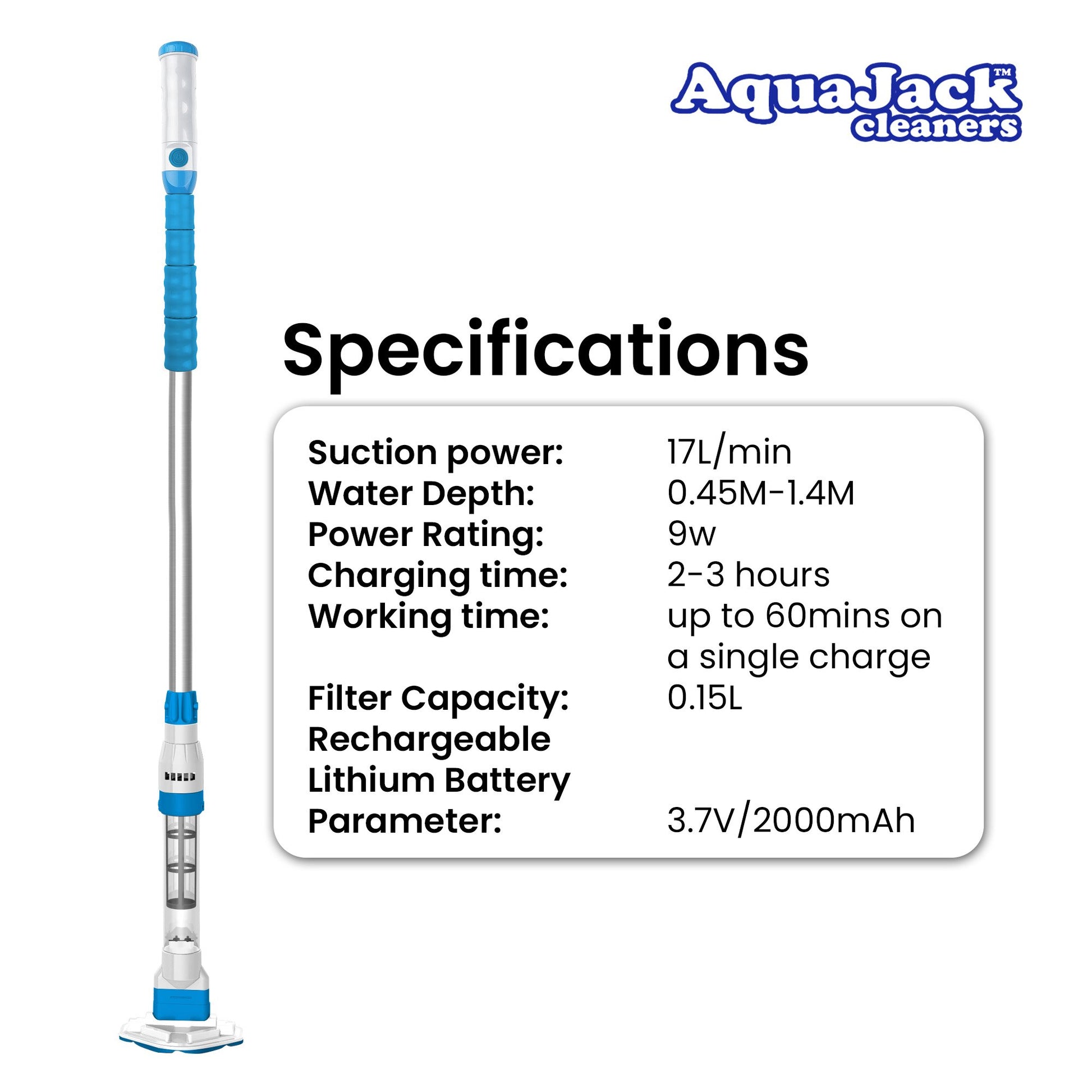 Aquajack 127 Portable Rechargeable Spa and Pool Vacuum Cleaner Tristar Online