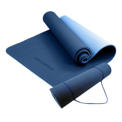 Powertrain Dual Layer 8mm Yoga Mat | Dark Blue | Non-slip Surface And Carry Strap For Ultimate Comfort And Portability