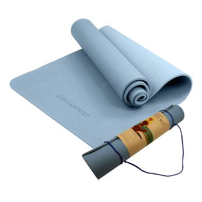 Powertrain 6mm Non-Slip TPE Yoga Mat Double Layer Exercise Pilates Fitness Workout Mat with Carry Strap - Sky Blue