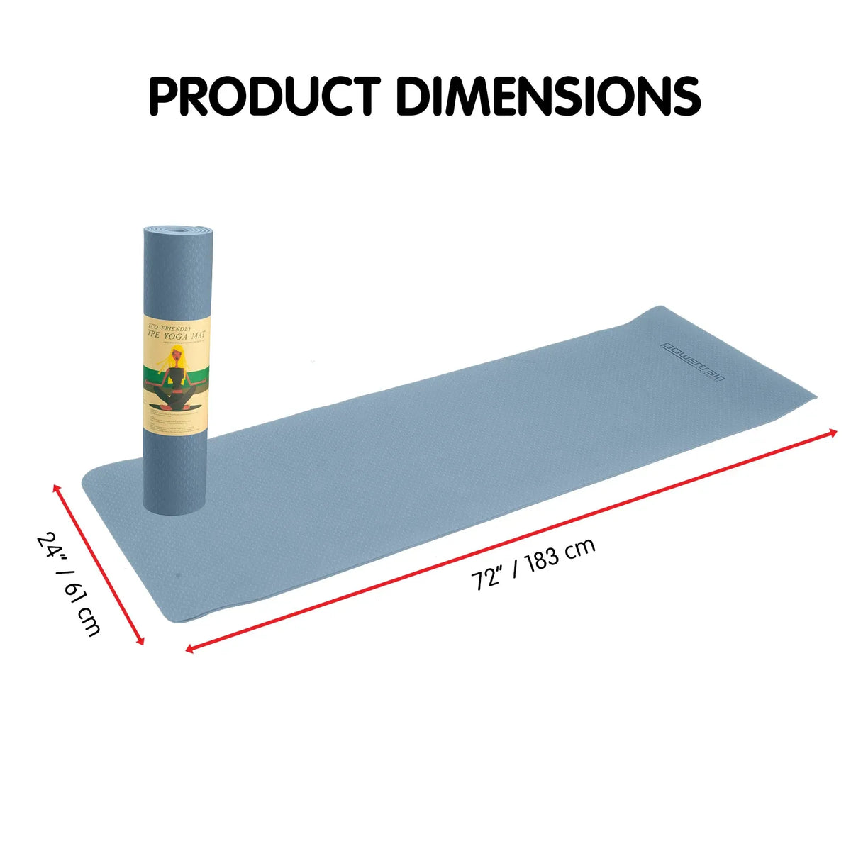 Powertrain 6mm Non-Slip TPE Yoga Mat Double Layer Exercise Pilates Fitness Workout Mat with Carry Strap - Sky Blue