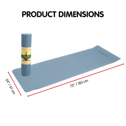 Powertrain 6mm Non-Slip TPE Yoga Mat Double Layer Exercise Pilates Fitness Workout Mat with Carry Strap - Sky Blue