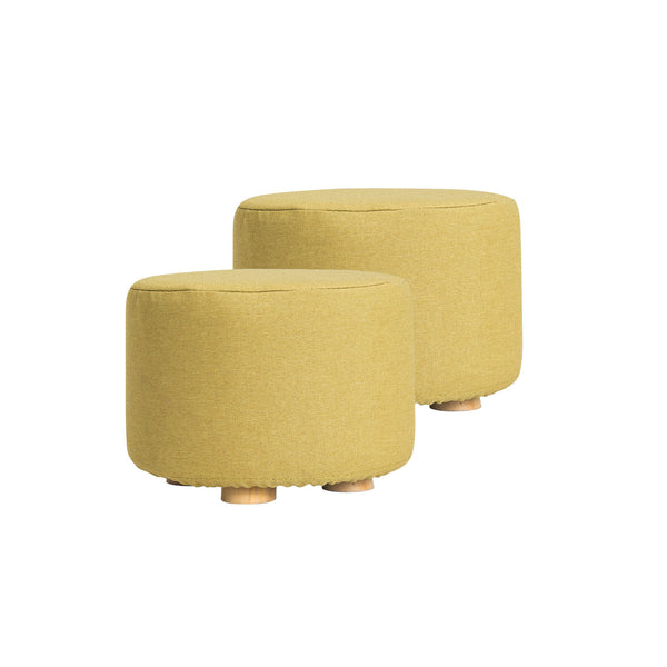 La Bella 2 Set Mustard Yellow Fabric Ottoman Round Wooden Leg Foot Stool Tristar Online