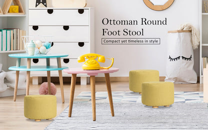 La Bella 2 Set Mustard Yellow Fabric Ottoman Round Wooden Leg Foot Stool Tristar Online