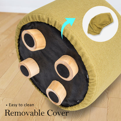 La Bella 2 Set Mustard Yellow Fabric Ottoman Round Wooden Leg Foot Stool Tristar Online