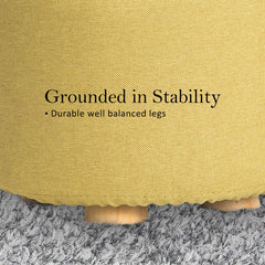 La Bella 2 Set Mustard Yellow Fabric Ottoman Round Wooden Leg Foot Stool Tristar Online