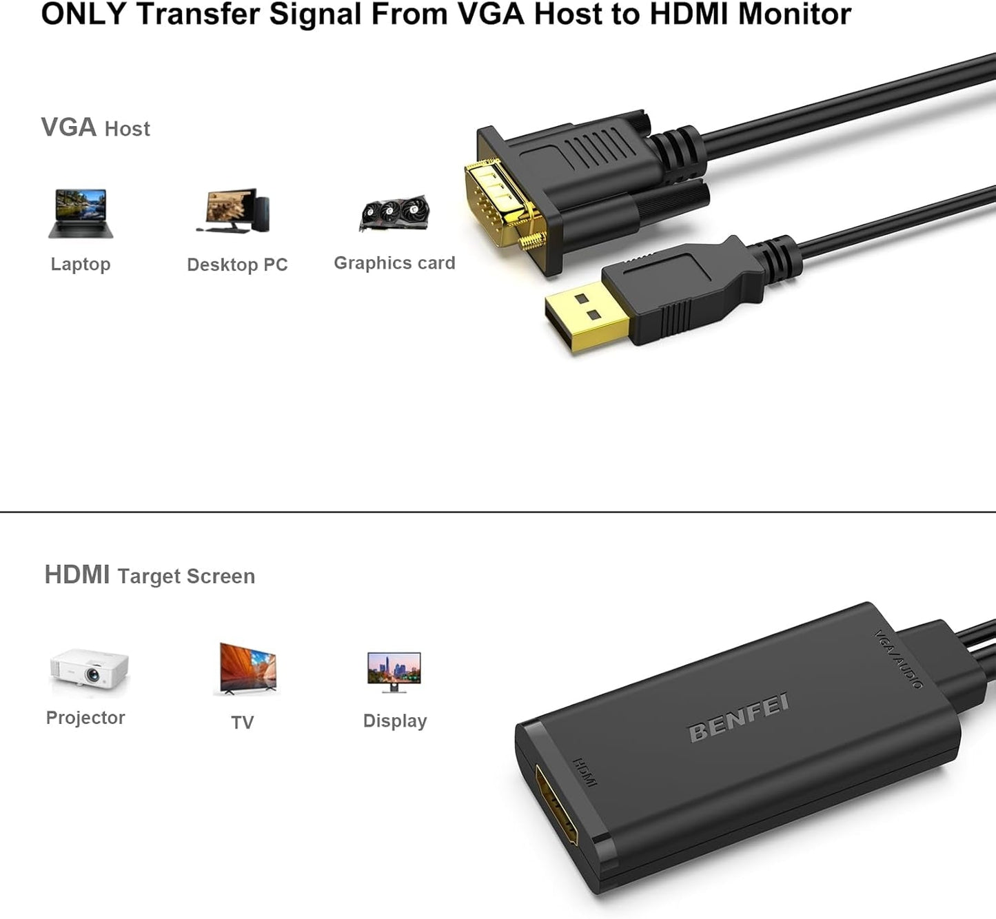 BENFEI 210BK VGA to HDMI Adapter with Audio Support and 1080P Resolution Tristar Online