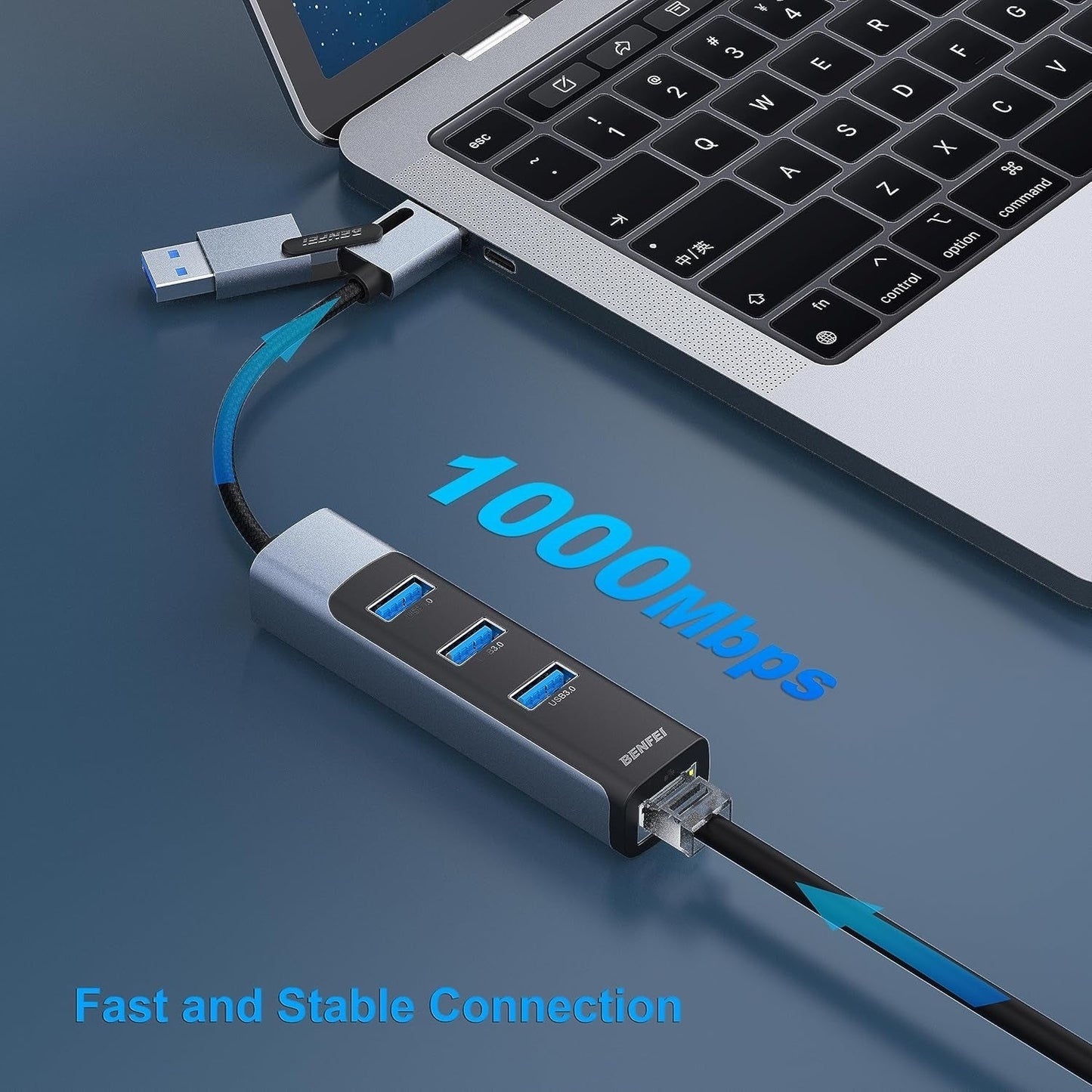 BENFEI 350GY 2-in-1 USB-C+USB 3.0 to RJ45 Gigabit Ethernet Port + 3-Port USB 3.0 HUB Tristar Online