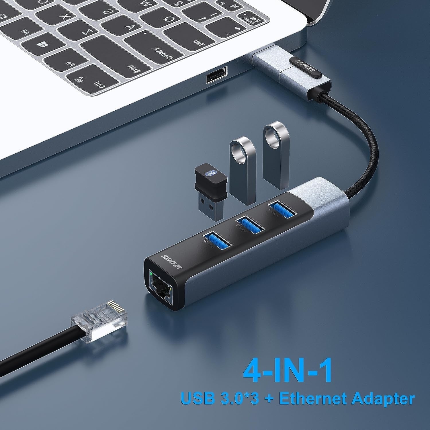 BENFEI 350GY 2-in-1 USB-C+USB 3.0 to RJ45 Gigabit Ethernet Port + 3-Port USB 3.0 HUB Tristar Online