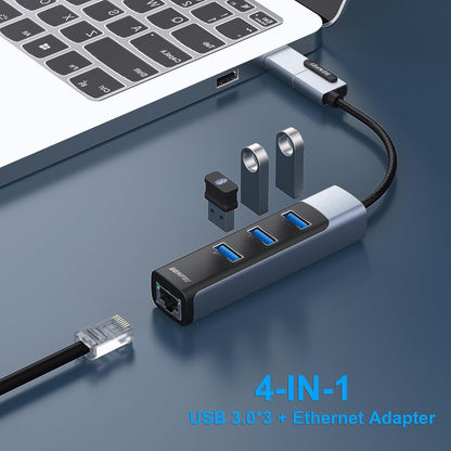 BENFEI 350GY 2-in-1 USB-C+USB 3.0 to RJ45 Gigabit Ethernet Port + 3-Port USB 3.0 HUB Tristar Online