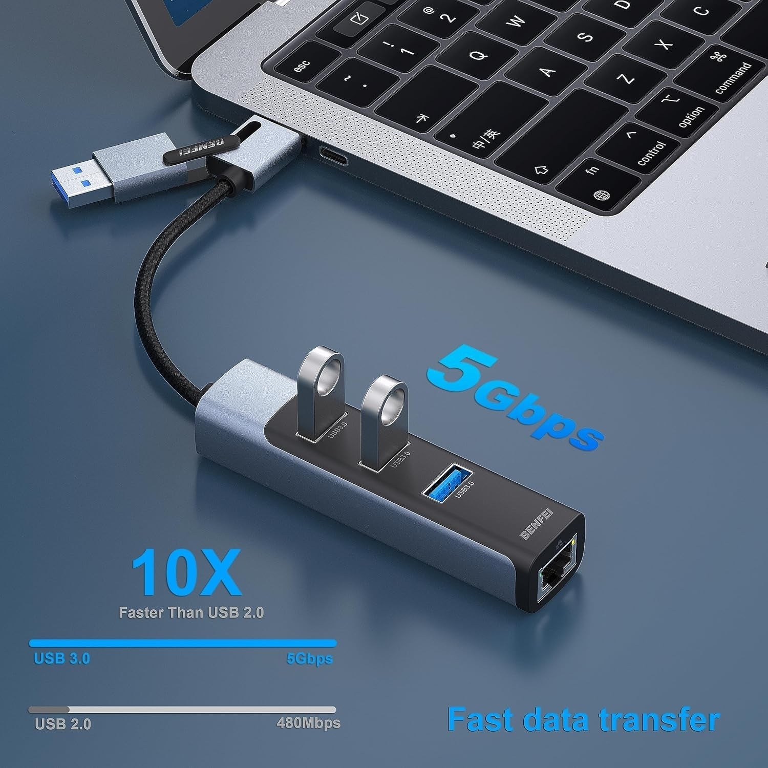 BENFEI 350GY 2-in-1 USB-C+USB 3.0 to RJ45 Gigabit Ethernet Port + 3-Port USB 3.0 HUB Tristar Online