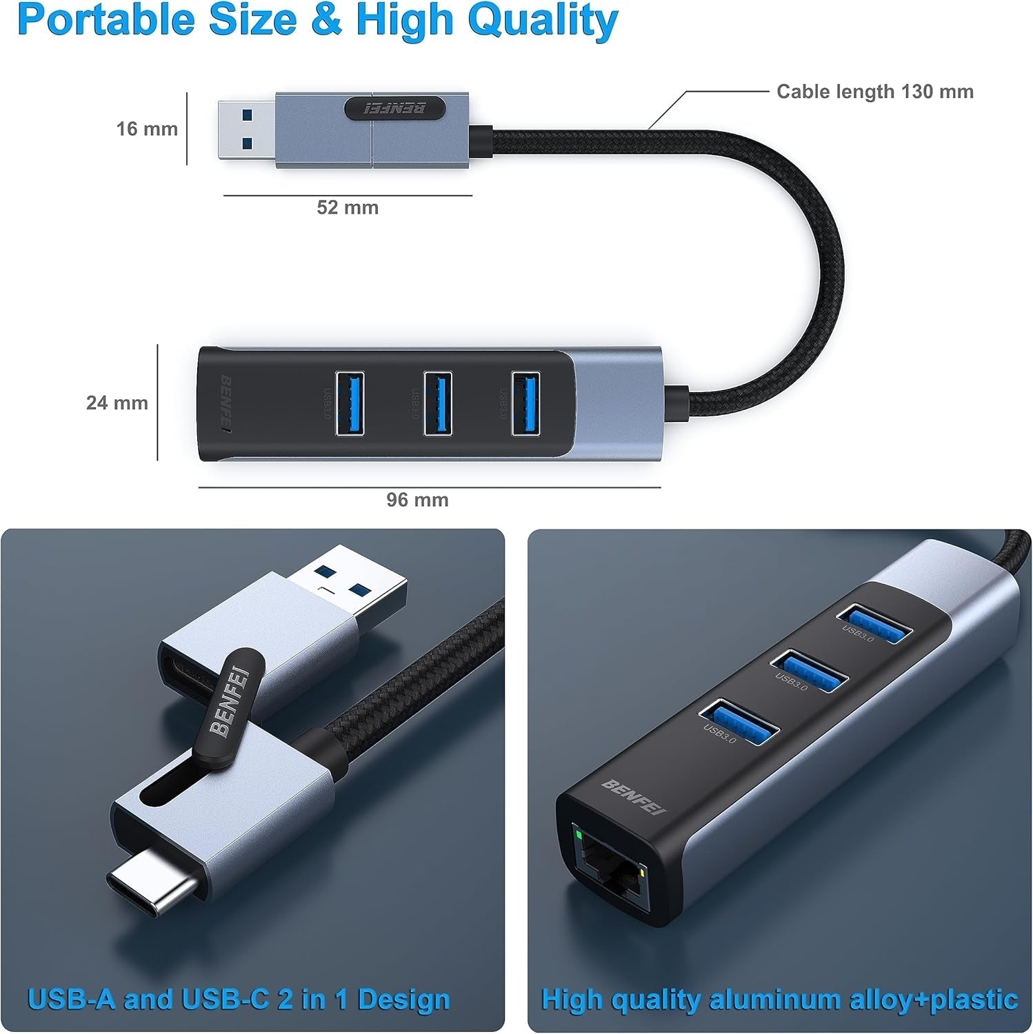 BENFEI 350GY 2-in-1 USB-C+USB 3.0 to RJ45 Gigabit Ethernet Port + 3-Port USB 3.0 HUB Tristar Online