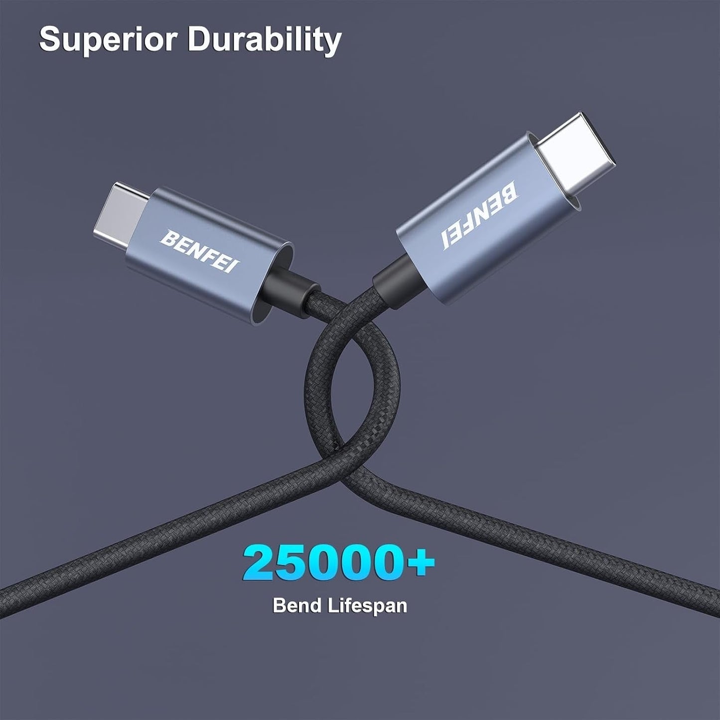 BENFEI 351SL-6F 100W USB-C to USB-C Fast Charging Cable Aluminum Shell Tangle-Free Silicone Tristar Online