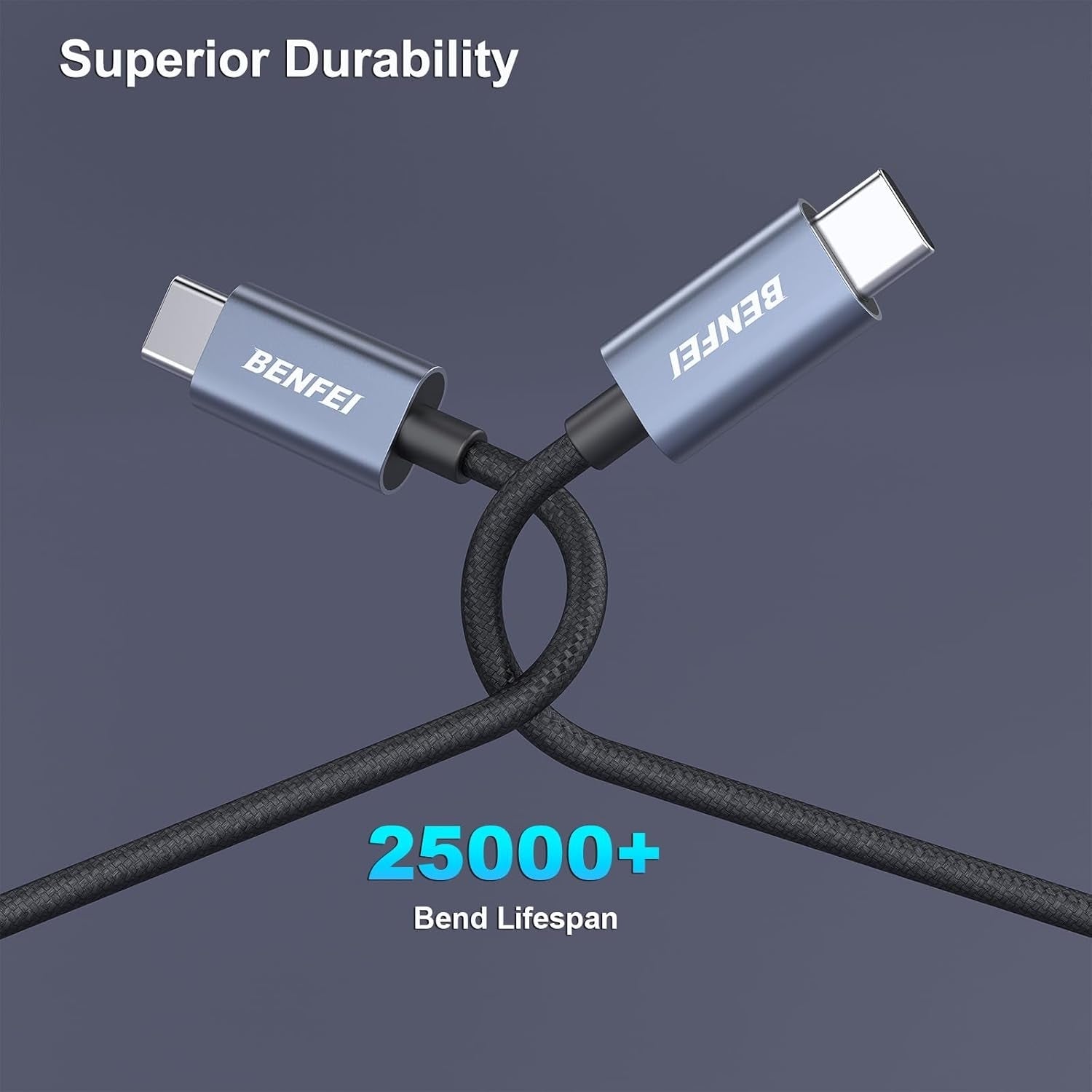 BENFEI 351SL-6F 100W USB-C to USB-C Fast Charging Cable Aluminum Shell Tangle-Free Silicone Tristar Online