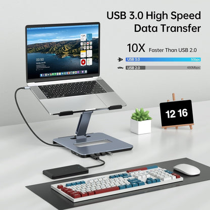 BENFEI 380GY Laptop Stand with USB C 6 in1 4K@60Hz HDMI, 4 x USB3.0, 100W PD Docking Station Tristar Online