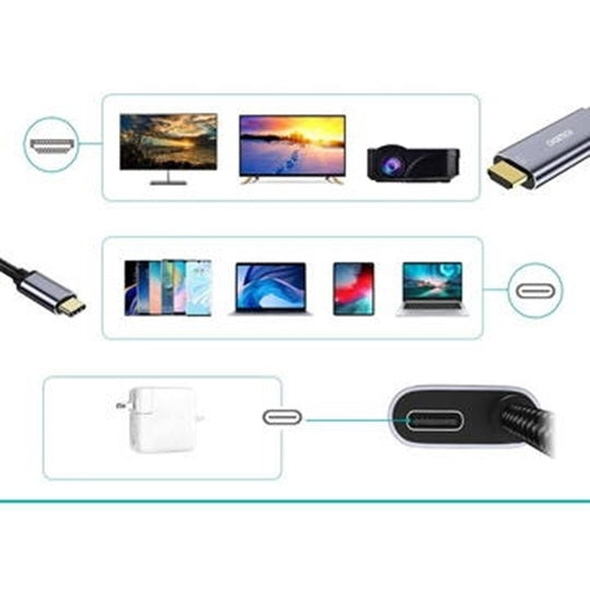 CHOETECH XCH-M180-GY-V2 Unidirectional Adapter USB-C (male) to HDMI 4K 60Hz (male) + PD100W Power Delivery 1.8M Tristar Online