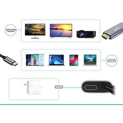 CHOETECH XCH-M180-GY-V2 Unidirectional Adapter USB-C (male) to HDMI 4K 60Hz (male) + PD100W Power Delivery 1.8M Tristar Online