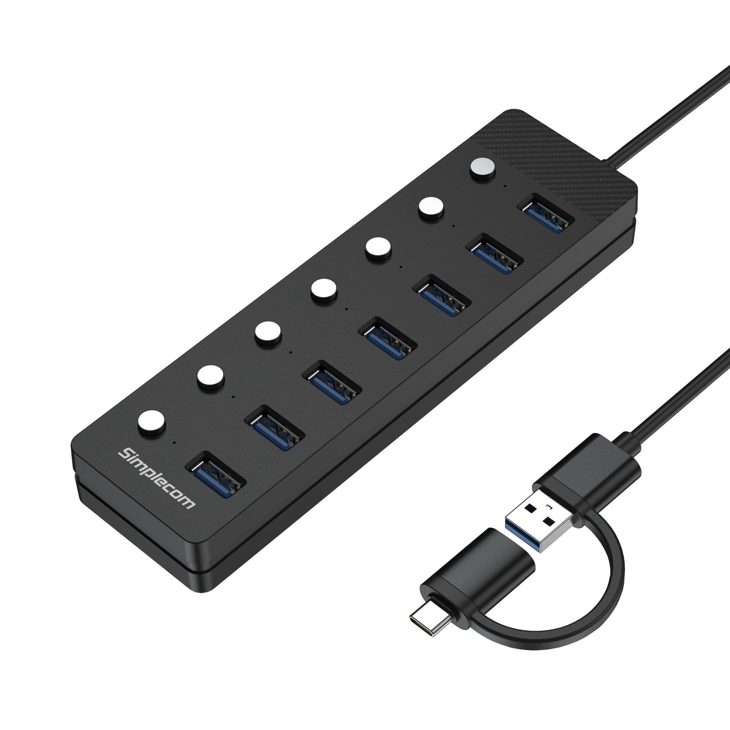 Simplecom CH375C USB-A and USB-C to 7-Port USB 3.0 Hub 5Gbps Individual Switches and Power Adapter Tristar Online