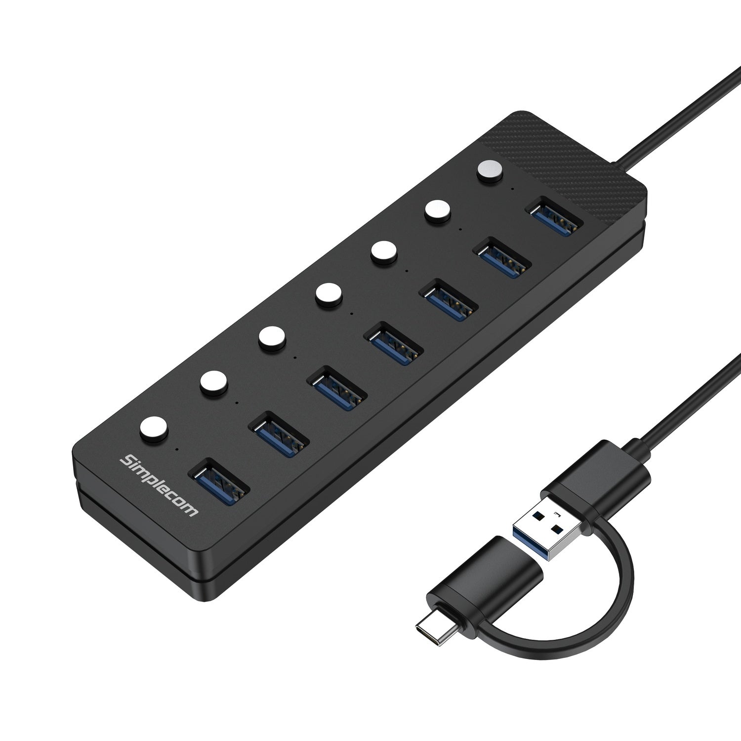 Simplecom CH375C USB-A and USB-C to 7-Port USB 3.0 Hub 5Gbps Individual Switches and Power Adapter Tristar Online