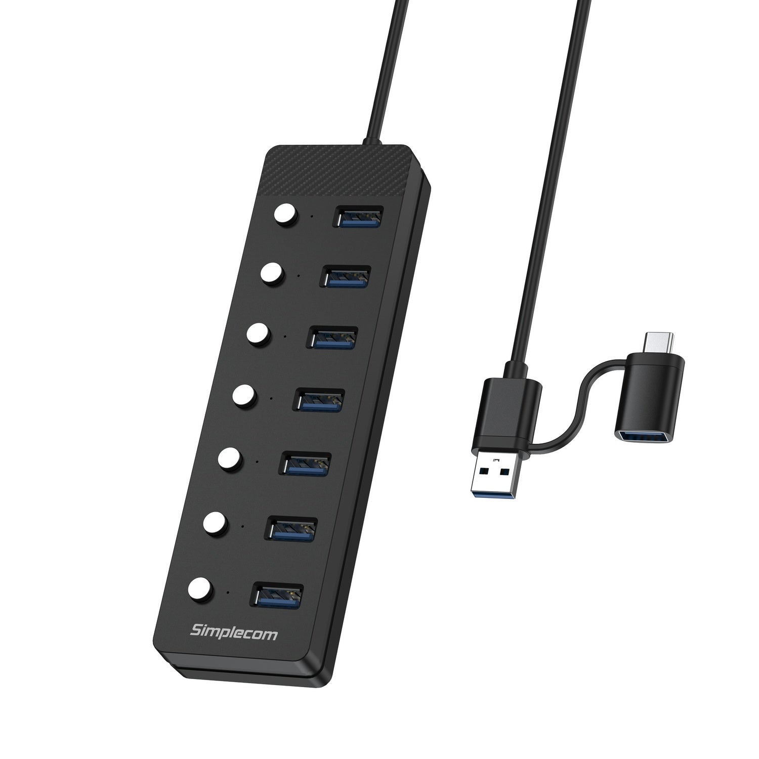 Simplecom CH375C USB-A and USB-C to 7-Port USB 3.0 Hub 5Gbps Individual Switches and Power Adapter Tristar Online