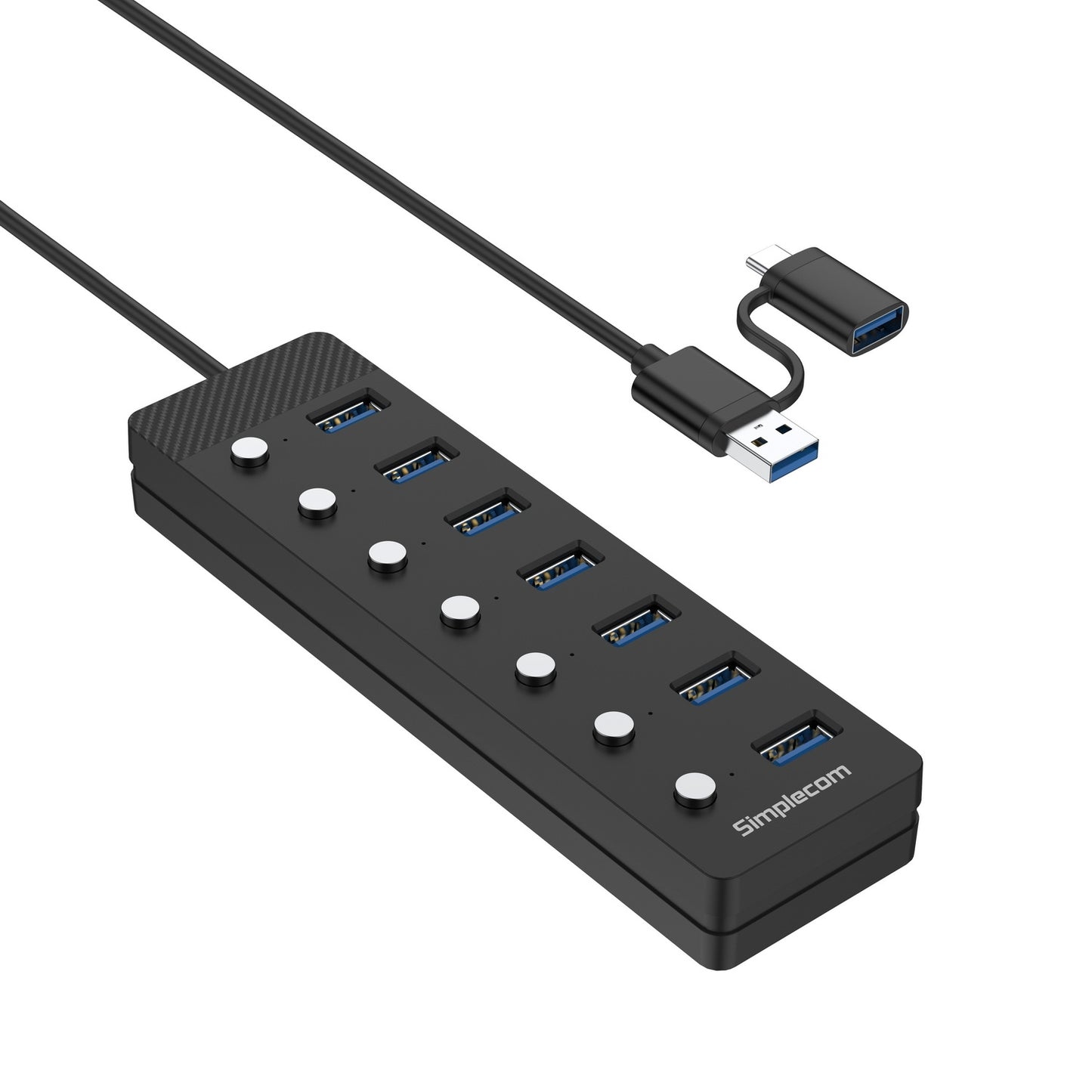 Simplecom CH375C USB-A and USB-C to 7-Port USB 3.0 Hub 5Gbps Individual Switches and Power Adapter Tristar Online