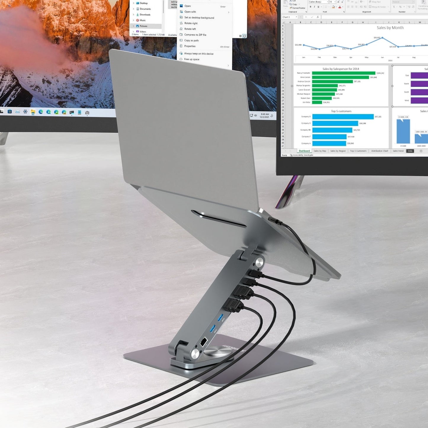 Simplecom CHT660 Adjustable Aluminium Laptop Stand with 6-Port USB-C Docking Station Dual 4K HDMI Display Tristar Online