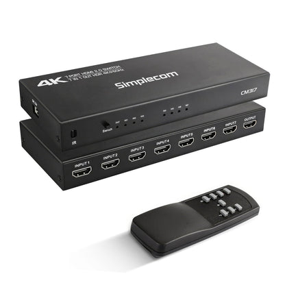 Simplecom CM317 7-Port HDMI 2.0 Switch with Remote 7 IN 1 OUT Splitter HDCP 2.2 4K@60Hz Tristar Online