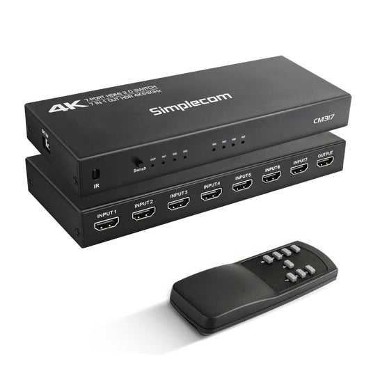 Simplecom CM317 7-Port HDMI 2.0 Switch with Remote 7 IN 1 OUT Splitter HDCP 2.2 4K@60Hz Tristar Online
