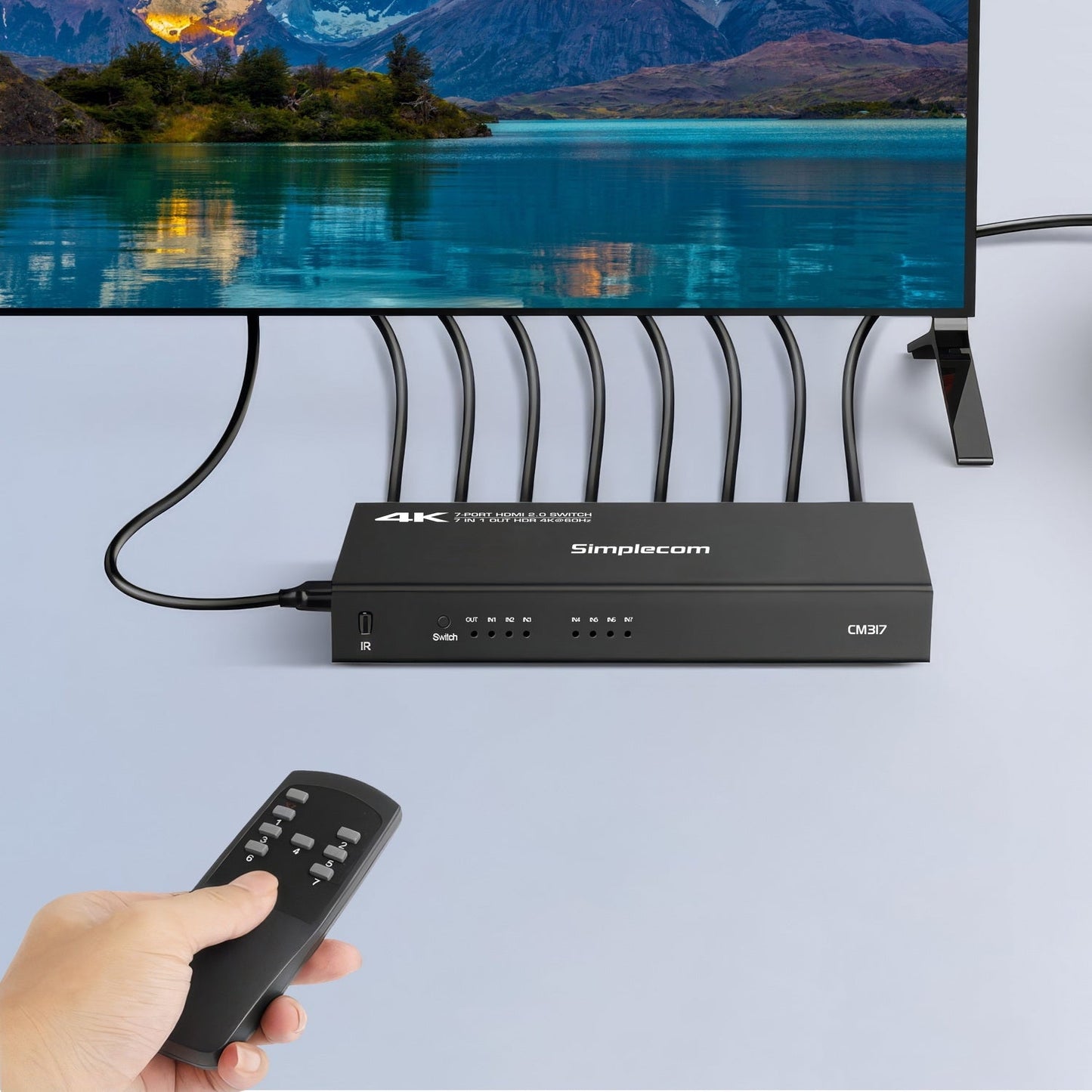 Simplecom CM317 7-Port HDMI 2.0 Switch with Remote 7 IN 1 OUT Splitter HDCP 2.2 4K@60Hz Tristar Online