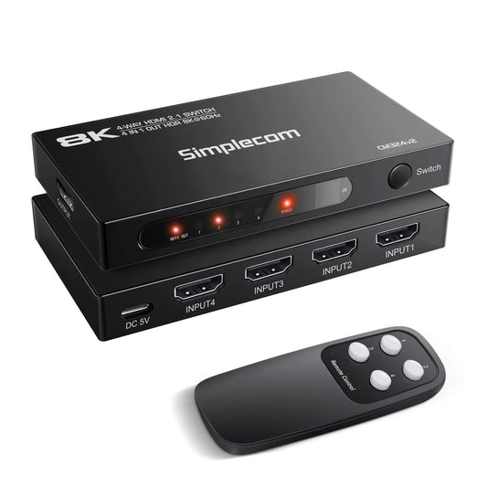Simplecom CM324v2 4-Port HDMI 2.1 Switch with Remote 4 IN 1 OUT Splitter HDCP 2.3 8K@60Hz Tristar Online