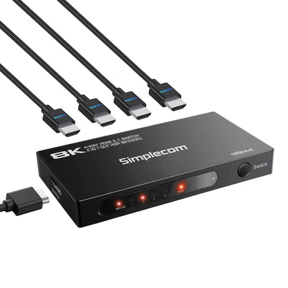 Simplecom CM324v2 4-Port HDMI 2.1 Switch with Remote 4 IN 1 OUT Splitter HDCP 2.3 8K@60Hz Tristar Online